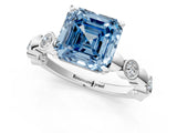 White gold Fancy Blue Asscher  Solitaire Bezel-Set Diamond Ring with Beaded Band and Four-Prong Setting_86