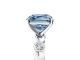 White gold Fancy Blue Asscher  Solitaire Bezel-Set Diamond Ring with Beaded Band and Four-Prong Setting_90