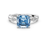 White gold Fancy Blue Asscher  Solitaire Bezel-Set Diamond Ring with Beaded Band and Four-Prong Setting_94