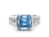 White gold Fancy Blue Asscher  Solitaire Bezel-Set Diamond Ring with Channel-Set Band_17