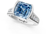 White gold Fancy Blue Asscher  Solitaire Bezel-Set Diamond Ring with Channel-Set Band_19
