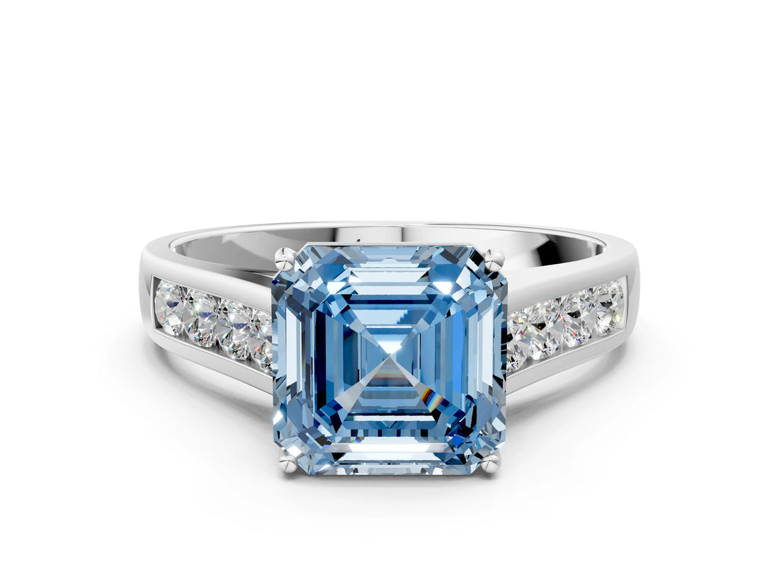 White gold Fancy Blue Asscher  Solitaire Channel-Set Diamond Engagement Ring with Four-Prong Setting_49
