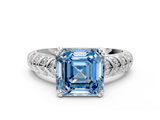 White gold Fancy Blue Asscher  Solitaire Chevron Pave Diamond Engagement Ring with Six-Prong Setting_3