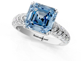 White gold Fancy Blue Asscher  Solitaire Chevron Pave Diamond Engagement Ring with Six-Prong Setting_4