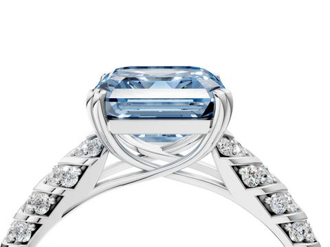 White gold Fancy Blue Asscher  Solitaire Chevron Pave Diamond Engagement Ring with Six-Prong Setting_7
