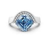 White gold Fancy Blue Asscher  Solitaire Diamond Engagement Ring with Pave Band and Four-Prong Setting 1