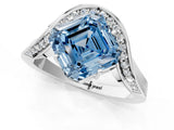 White gold Fancy Blue Asscher  Solitaire Diamond Engagement Ring with Pave Band and Four-Prong Setting 2
