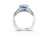 White gold Fancy Blue Asscher  Solitaire Diamond Engagement Ring with Pave Band and Four-Prong Setting 4