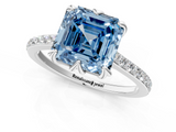 White gold Fancy Blue Asscher  Solitaire Diamond Engagement Ring with Pave Band and Six-Prong Setting_1