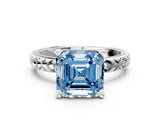 White gold Fancy Blue Asscher  Solitaire Diamond Engagement Ring with XO Engraved Band and Four-Prong Setting 1