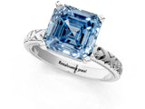 White gold Fancy Blue Asscher  Solitaire Diamond Engagement Ring with XO Engraved Band and Four-Prong Setting 2