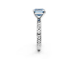White gold Fancy Blue Asscher  Solitaire Diamond Engagement Ring with XO Engraved Band and Four-Prong Setting 3