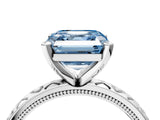 White gold Fancy Blue Asscher  Solitaire Diamond Engagement Ring with XO Engraved Band and Four-Prong Setting 5