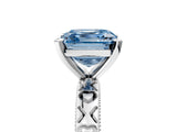 White gold Fancy Blue Asscher  Solitaire Diamond Engagement Ring with XO Engraved Band and Four-Prong Setting