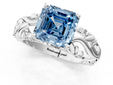 White gold Fancy Blue Asscher  Solitaire Diamond Leaf Vine Band with Prong Setting_18