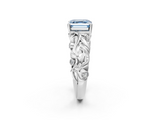 White gold Fancy Blue Asscher  Solitaire Diamond Leaf Vine Band with Prong Setting_19