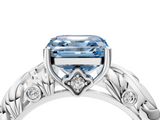 White gold Fancy Blue Asscher  Solitaire Diamond Leaf Vine Band with Prong Setting_21