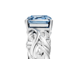 White gold Fancy Blue Asscher  Solitaire Diamond Leaf Vine Band with Prong Setting_22