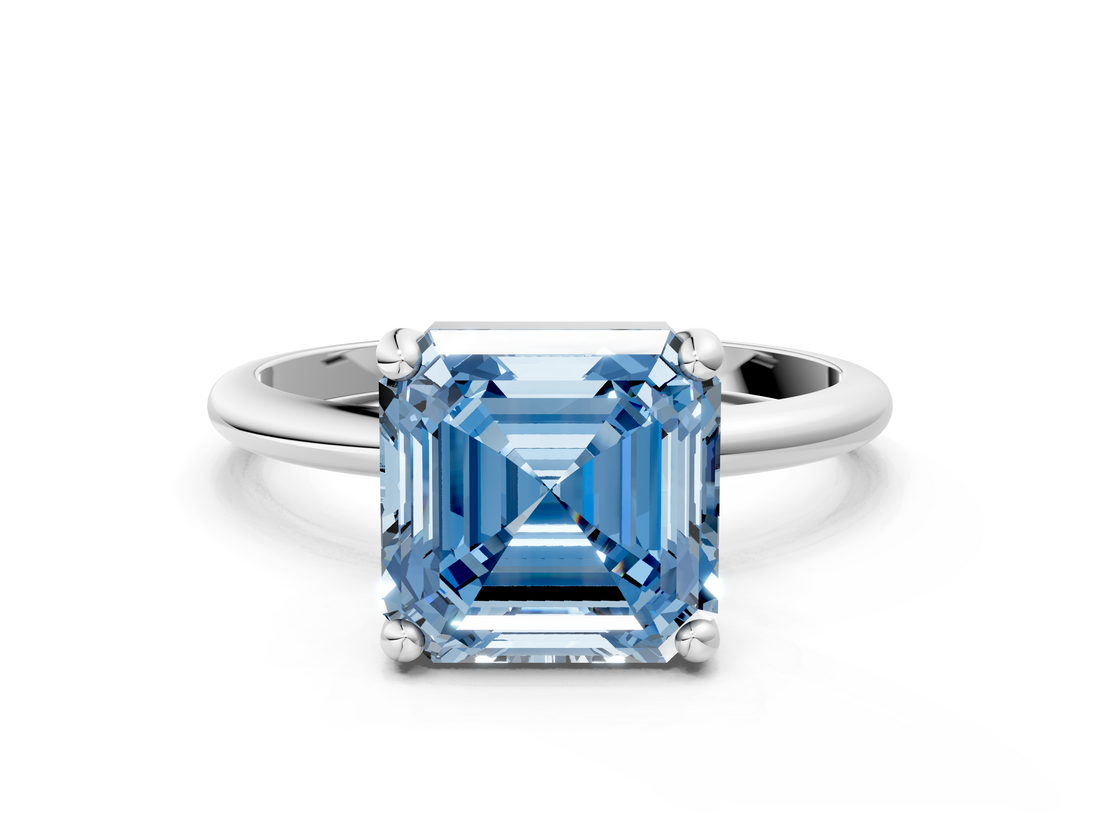White gold Fancy Blue Asscher  Solitaire Diamond Ring with 4-Prong Setting on a Classic Band_3