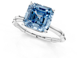 White gold Fancy Blue Asscher  Solitaire Diamond Ring with Bamboo Band and Four-Prong Setting_18