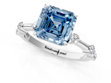 White gold Fancy Blue Asscher  Solitaire Diamond Ring with Bezel Set Side Stones and Prong Setting_1