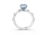 White gold Fancy Blue Asscher  Solitaire Diamond Ring with Bezel Set Side Stones and Prong Setting_3