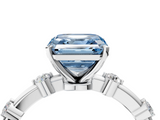 White gold Fancy Blue Asscher  Solitaire Diamond Ring with Bezel Set Side Stones and Prong Setting_4
