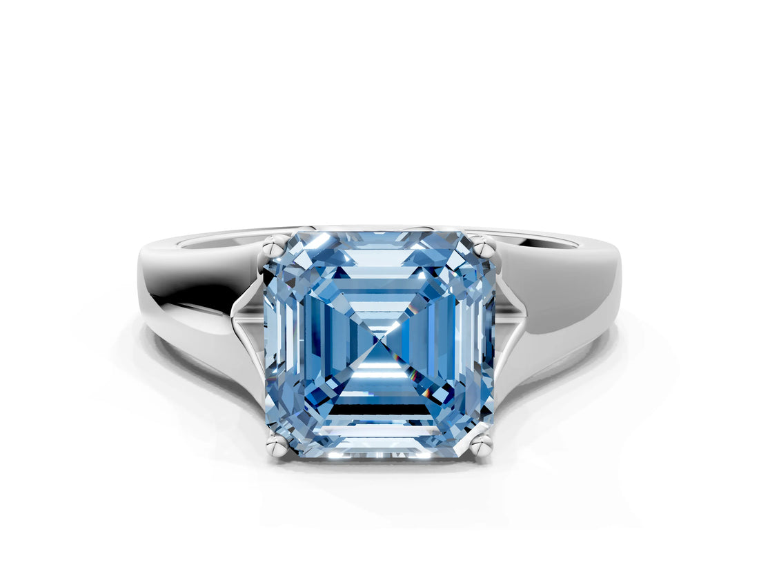 White gold Fancy Blue Asscher  Solitaire Diamond Ring with Cathedral Band and Four-Prong Setting_65