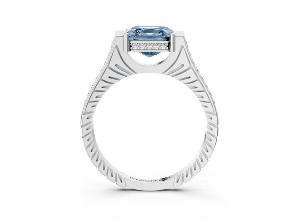 Platinum Asscher Cut Vintage Cathedral Engagement Ring Setting for Fancy Blue Center