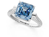 White gold Fancy Blue Asscher  Solitaire Diamond Ring with Channel Set Band and Bezel Prong Setting_62