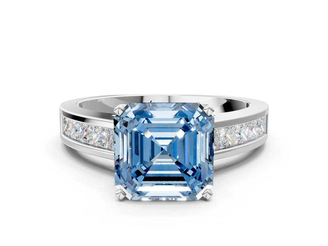 White gold Fancy Blue Asscher  Solitaire Diamond Ring with Channel-Set Band and Four-Prong Setting_20