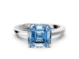 White gold Fancy Blue Asscher  Solitaire Diamond Ring with Four-Prong Setting and Classic Band_20