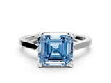 White gold Fancy Blue Asscher  Solitaire Diamond Ring with Four-Prong Setting and Tapered Band 1