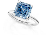 White gold Fancy Blue Asscher  Solitaire Diamond Ring with Four-Prong Setting on a Plain Band_54