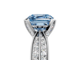 White gold Fancy Blue Asscher  Solitaire Diamond Ring with Milgrain Pavé Band and Four-Prong Setting_57