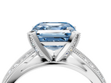 White gold Fancy Blue Asscher  Solitaire Diamond Ring with Milgrain Pavé Band and Four-Prong Setting_58