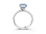 White gold Fancy Blue Asscher  Solitaire Diamond Ring with Milgrain and Black Enamel X Pattern Band_49