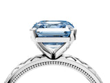 White gold Fancy Blue Asscher  Solitaire Diamond Ring with Milgrain and Black Enamel X Pattern Band_50