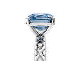 White gold Fancy Blue Asscher  Solitaire Diamond Ring with Milgrain and Black Enamel X Pattern Band_51