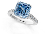 White gold Fancy Blue Asscher  Solitaire Diamond Ring with Pavé Band and Four-Prong Setting_1