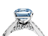 White gold Fancy Blue Asscher  Solitaire Diamond Ring with Pavé Band and Four-Prong Setting_4