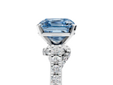 White gold Fancy Blue Asscher  Solitaire Diamond Ring with Pavé Band and Four-Prong Setting_5