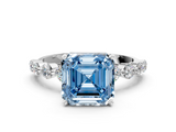 White gold Fancy Blue Asscher  Solitaire Diamond Ring with Pave Band and Four-Prong Setting_17