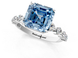 White gold Fancy Blue Asscher  Solitaire Diamond Ring with Pave Band and Four-Prong Setting_18