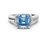 White gold Fancy Blue Asscher  Solitaire Diamond Ring with Pave Band and Six-Prong Setting_53