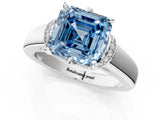 White gold Fancy Blue Asscher  Solitaire Diamond Ring with Pave Band and Six-Prong Setting_54