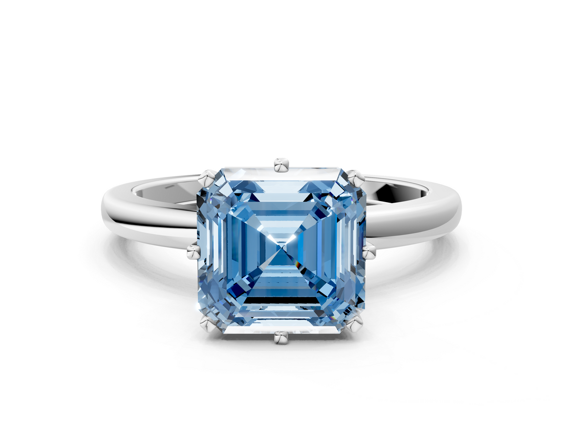 White gold Fancy Blue Asscher  Solitaire Diamond Ring with Six-Prong Setting on a Classic Band_43