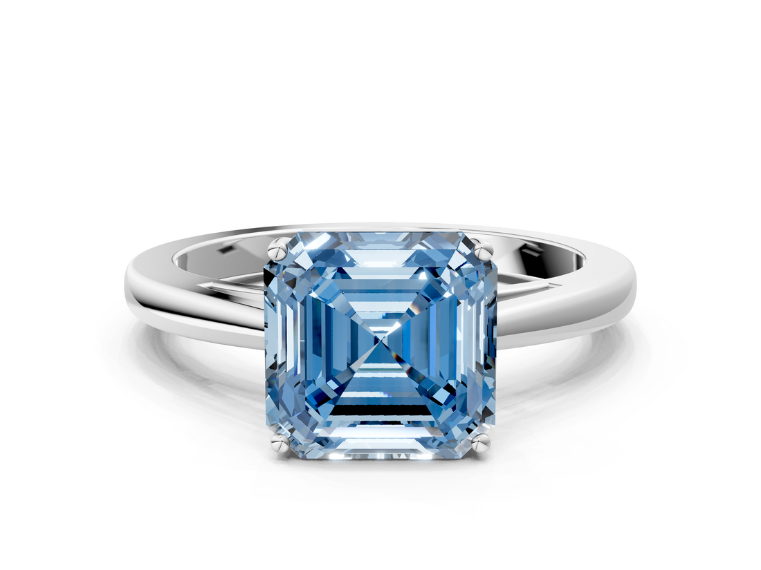 White gold Fancy Blue Asscher  Solitaire Diamond Ring with Split Shank and Four-Prong Setting_37