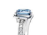 White gold Fancy Blue Asscher  Solitaire Diamond Ring with Split Shank and Prong Setting_5