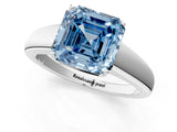 White gold Fancy Blue Asscher  Solitaire Diamond Ring with Tapered Band and Four-Prong Setting_107